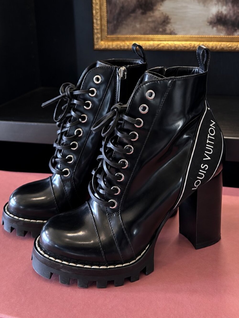 Worn once! Louis Vuitton Platform Lace-Up Ankle Boots – Size 36 (US 6)